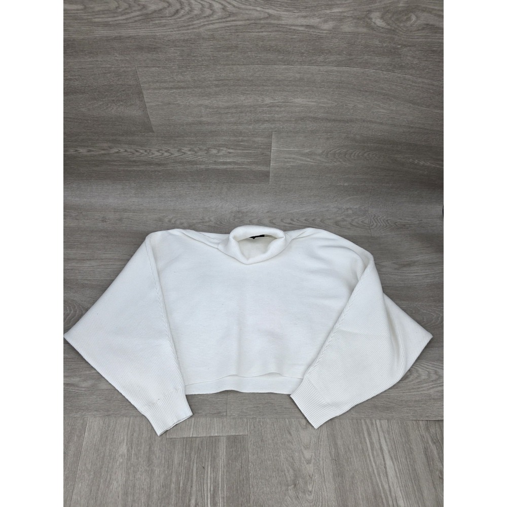 CIDER Sweater Size Small Cropped White‎ Ribbed Oversized Pullover High Neck